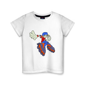 Детская футболка хлопок с принтом Roller(2) в Курске, 100% хлопок | круглый вырез горловины, полуприлегающий силуэт, длина до линии бедер | roller | ролики | экстрим