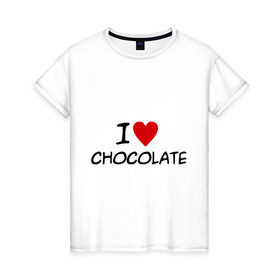 Женская футболка хлопок с принтом Chocolate в Курске, 100% хлопок | прямой крой, круглый вырез горловины, длина до линии бедер, слегка спущенное плечо | chocolate | i love | вкуснятина | конфеты | люблю шоколад | сладкое | сладкоежка | сладости | шоколад | шоколадный