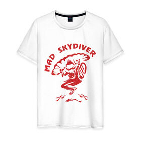 Мужская футболка хлопок с принтом Mad Skydiver в Курске, 100% хлопок | прямой крой, круглый вырез горловины, длина до линии бедер, слегка спущенное плечо. | skydiving | авиационный спорт | парашют | парашютизм | русский скайдайвинг | свободное падение | скайдайверы | скайдайвинг