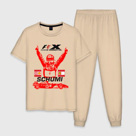 Мужская пижама хлопок с принтом F1 X Schumaher в Курске, 100% хлопок | брюки и футболка прямого кроя, без карманов, на брюках мягкая резинка на поясе и по низу штанин
 | формула 1