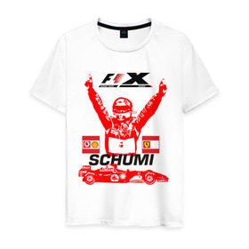 Мужская футболка хлопок с принтом F1 X Schumaher в Курске, 100% хлопок | прямой крой, круглый вырез горловины, длина до линии бедер, слегка спущенное плечо. | формула 1
