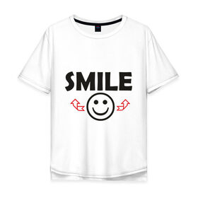 Мужская футболка хлопок Oversize с принтом Russian smile в Курске, 100% хлопок | свободный крой, круглый ворот, “спинка” длиннее передней части | smile | смайл | смайлик | улыбка