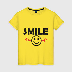 Женская футболка хлопок с принтом Russian smile в Курске, 100% хлопок | прямой крой, круглый вырез горловины, длина до линии бедер, слегка спущенное плечо | smile | смайл | смайлик | улыбка
