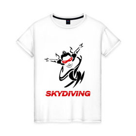 Женская футболка хлопок с принтом Skydiving (1) в Курске, 100% хлопок | прямой крой, круглый вырез горловины, длина до линии бедер, слегка спущенное плечо | skydiving | авиационный спорт | парашют | парашютизм | свободное падение | скайдайвинг