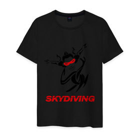 Мужская футболка хлопок с принтом Skydiving (1) в Курске, 100% хлопок | прямой крой, круглый вырез горловины, длина до линии бедер, слегка спущенное плечо. | Тематика изображения на принте: skydiving | авиационный спорт | парашют | парашютизм | свободное падение | скайдайвинг