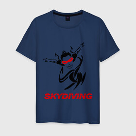 Мужская футболка хлопок с принтом Skydiving в Курске, 100% хлопок | прямой крой, круглый вырез горловины, длина до линии бедер, слегка спущенное плечо. | skydiving | авиационный спорт | парашют | парашютизм | свободное падение | скайдайвинг