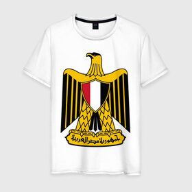 Мужская футболка хлопок с принтом Египет герб в Курске, 100% хлопок | прямой крой, круглый вырез горловины, длина до линии бедер, слегка спущенное плечо. | африка | герб | египет | каир | орел | пирамиды