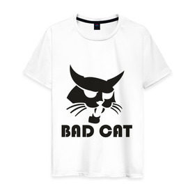 Мужская футболка хлопок с принтом Bad cat в Курске, 100% хлопок | прямой крой, круглый вырез горловины, длина до линии бедер, слегка спущенное плечо. | bad cat | киса | коты | кошка | кошки