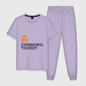 Мужская пижама хлопок с принтом Chernobyl tourist в Курске, 100% хлопок | брюки и футболка прямого кроя, без карманов, на брюках мягкая резинка на поясе и по низу штанин
 | Тематика изображения на принте: chernobyl tourist | аэс | радиация | турист | чернобыль