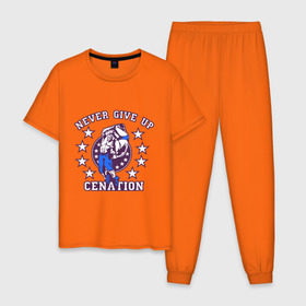 Мужская пижама хлопок с принтом WWE John Cena Never Give Up в Курске, 100% хлопок | брюки и футболка прямого кроя, без карманов, на брюках мягкая резинка на поясе и по низу штанин
 | Тематика изображения на принте: wwe | бои без правил | джон сина