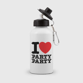 Бутылка спортивная с принтом I Love Party в Курске, металл | емкость — 500 мл, в комплекте две пластиковые крышки и карабин для крепления | party | вечеринка | диско | дискотека | люблю тусоваться | танцы | туса | тусить | тусовка | я люблю