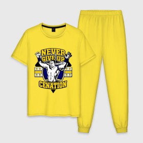 Мужская пижама хлопок с принтом WWE John Cena Never Give Up (3) в Курске, 100% хлопок | брюки и футболка прямого кроя, без карманов, на брюках мягкая резинка на поясе и по низу штанин
 | джон сина