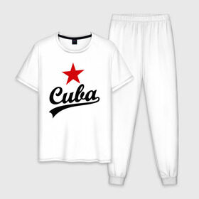 Мужская пижама хлопок с принтом Куба - Cuba в Курске, 100% хлопок | брюки и футболка прямого кроя, без карманов, на брюках мягкая резинка на поясе и по низу штанин
 | звезда | куба | надпись | остров свободы