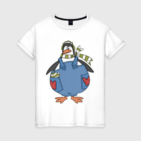 Женская футболка хлопок с принтом Летний пингвин в Курске, 100% хлопок | прямой крой, круглый вырез горловины, длина до линии бедер, слегка спущенное плечо | 