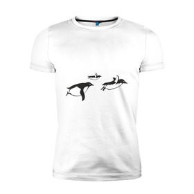 Мужская футболка премиум с принтом Пингвины улетают в Курске, 92% хлопок, 8% лайкра | приталенный силуэт, круглый вырез ворота, длина до линии бедра, короткий рукав | арктика | животные | пингвины полетели.пингвины | птицы