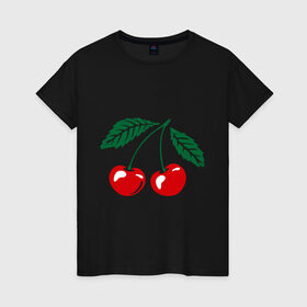 Женская футболка хлопок с принтом Вишенки в Курске, 100% хлопок | прямой крой, круглый вырез горловины, длина до линии бедер, слегка спущенное плечо | вишенки | вишня | ягода | ягодки