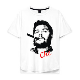Мужская футболка хлопок Oversize с принтом Че Гевара с сигарой в Курске, 100% хлопок | свободный крой, круглый ворот, “спинка” длиннее передней части | Тематика изображения на принте: che | guevara | гевара | куба | личность | революция | че