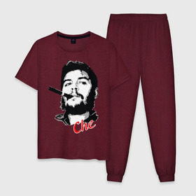 Мужская пижама хлопок с принтом Че Гевара с сигарой в Курске, 100% хлопок | брюки и футболка прямого кроя, без карманов, на брюках мягкая резинка на поясе и по низу штанин
 | che | guevara | гевара | куба | личность | революция | че