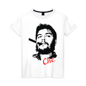 Женская футболка хлопок с принтом Че Гевара с сигарой в Курске, 100% хлопок | прямой крой, круглый вырез горловины, длина до линии бедер, слегка спущенное плечо | che | guevara | гевара | куба | личность | революция | че