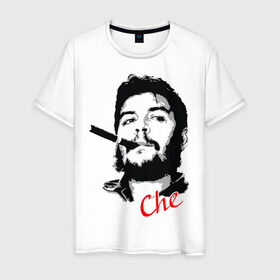 Мужская футболка хлопок с принтом Че Гевара с сигарой в Курске, 100% хлопок | прямой крой, круглый вырез горловины, длина до линии бедер, слегка спущенное плечо. | che | guevara | гевара | куба | личность | революция | че