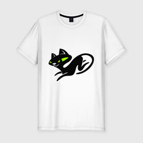 Мужская футболка премиум с принтом Кошка (6) в Курске, 92% хлопок, 8% лайкра | приталенный силуэт, круглый вырез ворота, длина до линии бедра, короткий рукав | cat | киса | кошка | черная кошка