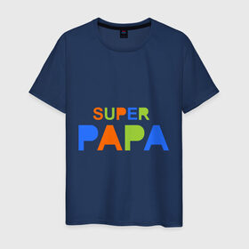 Мужская футболка хлопок с принтом Super papa в Курске, 100% хлопок | прямой крой, круглый вырез горловины, длина до линии бедер, слегка спущенное плечо. | super papa | отец | папа | подарок папе | супер папа