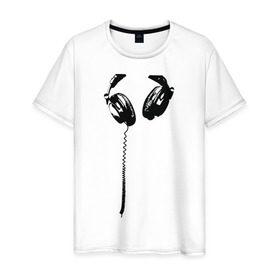 Мужская футболка хлопок с принтом Наушники (5) в Курске, 100% хлопок | прямой крой, круглый вырез горловины, длина до линии бедер, слегка спущенное плечо. | dj | диджей | наушники