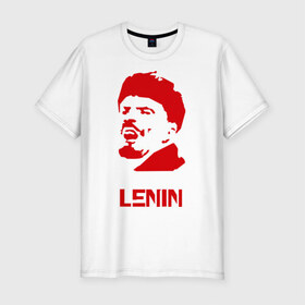 Мужская футболка премиум с принтом Ленин (2) в Курске, 92% хлопок, 8% лайкра | приталенный силуэт, круглый вырез ворота, длина до линии бедра, короткий рукав | герб | коммунизм | ленин | молот | серп | советский | социализм | союз | ссср