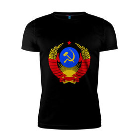 Мужская футболка премиум с принтом СССР (5) в Курске, 92% хлопок, 8% лайкра | приталенный силуэт, круглый вырез ворота, длина до линии бедра, короткий рукав | герб | коммунизм | молот | серп | советский | союз | ссср