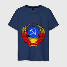 Мужская футболка хлопок с принтом СССР (5) в Курске, 100% хлопок | прямой крой, круглый вырез горловины, длина до линии бедер, слегка спущенное плечо. | герб | коммунизм | молот | серп | советский | союз | ссср