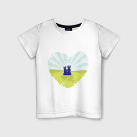 Детская футболка хлопок с принтом Зайки в Курске, 100% хлопок | круглый вырез горловины, полуприлегающий силуэт, длина до линии бедер | влюбленные | влюбленные зайки | зайцы | зайчики | сердце | силуэты заек