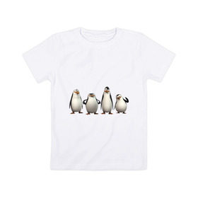 Детская футболка хлопок с принтом Пингвины Мадагаскар в Курске, 100% хлопок | круглый вырез горловины, полуприлегающий силуэт, длина до линии бедер | пингвин