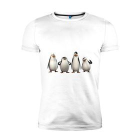 Мужская футболка премиум с принтом Пингвины Мадагаскар в Курске, 92% хлопок, 8% лайкра | приталенный силуэт, круглый вырез ворота, длина до линии бедра, короткий рукав | Тематика изображения на принте: пингвин