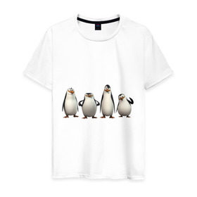 Мужская футболка хлопок с принтом Пингвины Мадагаскар в Курске, 100% хлопок | прямой крой, круглый вырез горловины, длина до линии бедер, слегка спущенное плечо. | пингвин