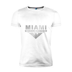 Мужская футболка премиум с принтом Miami - The Tony Montana empire в Курске, 92% хлопок, 8% лайкра | приталенный силуэт, круглый вырез ворота, длина до линии бедра, короткий рукав | Тематика изображения на принте: business | cocaine | бизнес | майами