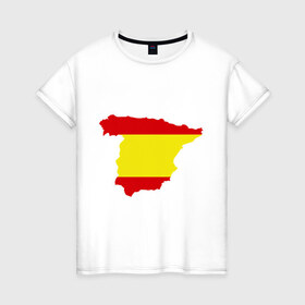 Женская футболка хлопок с принтом Испания (Spain) в Курске, 100% хлопок | прямой крой, круглый вырез горловины, длина до линии бедер, слегка спущенное плечо | spain | государство | европа | европейский | испания | карта | мадрид | флаг