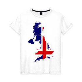 Женская футболка хлопок с принтом Великобритания (Great Britain) в Курске, 100% хлопок | прямой крой, круглый вырез горловины, длина до линии бедер, слегка спущенное плечо | great britain | англия | британия | британский | великобритания | королевский | флаг
