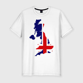Мужская футболка премиум с принтом Великобритания (Great Britain) в Курске, 92% хлопок, 8% лайкра | приталенный силуэт, круглый вырез ворота, длина до линии бедра, короткий рукав | Тематика изображения на принте: great britain | англия | британия | британский | великобритания | королевский | флаг