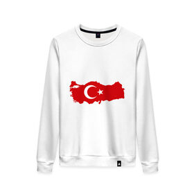 Женский свитшот хлопок с принтом Турция (Turkey) в Курске, 100% хлопок | прямой крой, круглый вырез, на манжетах и по низу широкая трикотажная резинка  | turkey | символ | страна | турция | флаг