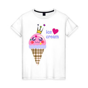 Женская футболка хлопок с принтом Ice cream в Курске, 100% хлопок | прямой крой, круглый вырез горловины, длина до линии бедер, слегка спущенное плечо | 