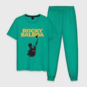 Мужская пижама хлопок с принтом Рокки (Rocky Balboa) в Курске, 100% хлопок | брюки и футболка прямого кроя, без карманов, на брюках мягкая резинка на поясе и по низу штанин
 | емельяненко