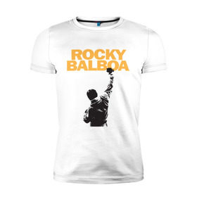 Мужская футболка премиум с принтом Рокки (Rocky Balboa) в Курске, 92% хлопок, 8% лайкра | приталенный силуэт, круглый вырез ворота, длина до линии бедра, короткий рукав | емельяненко