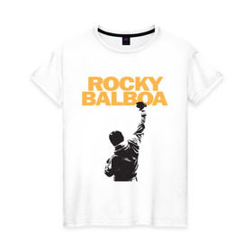 Женская футболка хлопок с принтом Рокки (Rocky Balboa) в Курске, 100% хлопок | прямой крой, круглый вырез горловины, длина до линии бедер, слегка спущенное плечо | емельяненко