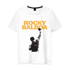 Мужская футболка хлопок с принтом Рокки (Rocky Balboa) в Курске, 100% хлопок | прямой крой, круглый вырез горловины, длина до линии бедер, слегка спущенное плечо. | емельяненко