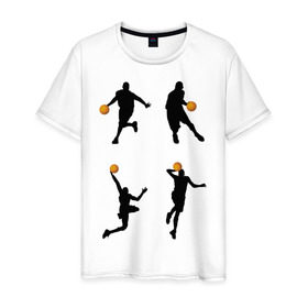 Мужская футболка хлопок с принтом Баскетбол (5) в Курске, 100% хлопок | прямой крой, круглый вырез горловины, длина до линии бедер, слегка спущенное плечо. | basketball | баскетболист