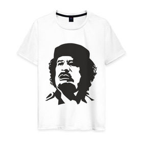 Мужская футболка хлопок с принтом Каддафи в Курске, 100% хлопок | прямой крой, круглый вырез горловины, длина до линии бедер, слегка спущенное плечо. | кадафи | каддафи | ливия | муамар | муаммар