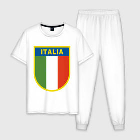 Мужская пижама хлопок с принтом Италия в Курске, 100% хлопок | брюки и футболка прямого кроя, без карманов, на брюках мягкая резинка на поясе и по низу штанин
 | Тематика изображения на принте: государство | европа | европейский | италия | флаг