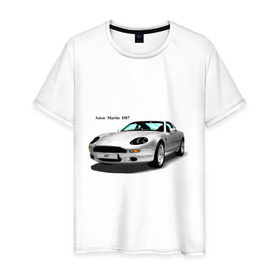 Мужская футболка хлопок с принтом Aston Martin DB7 в Курске, 100% хлопок | прямой крой, круглый вырез горловины, длина до линии бедер, слегка спущенное плечо. | aston martin | aston martin db7 | авто | автомобиль | автомобильные | машинки | машины | спортивные тачки | тачки