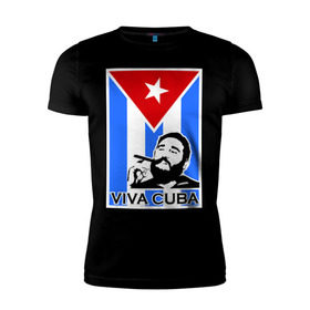 Мужская футболка премиум с принтом Viva, Cuba! в Курске, 92% хлопок, 8% лайкра | приталенный силуэт, круглый вырез ворота, длина до линии бедра, короткий рукав | cuba | viva | вива | кастро | куба | кубы | фидель | флаг