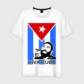 Мужская футболка хлопок с принтом Viva, Cuba! в Курске, 100% хлопок | прямой крой, круглый вырез горловины, длина до линии бедер, слегка спущенное плечо. | cuba | viva | вива | кастро | куба | кубы | фидель | флаг